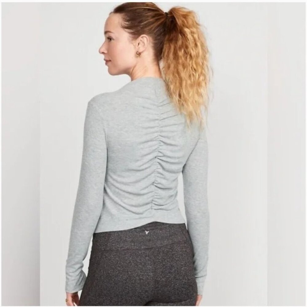 Old Navy Reversible UltraLite Mock Neck Rib Knit Ruched Top